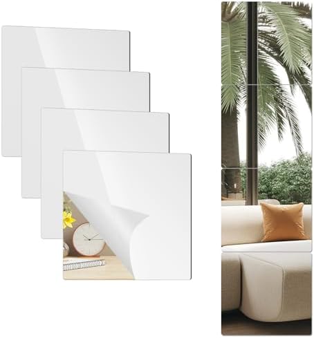 8 Pack 14x12 Inch Shatterproof Acrylic Mirror Tiles – Self-Adhesive, Unbreakable Wall Mirrors for Kids, Toddlers, Bedroom, Bathroom & Home Gym – Flexible, Safe & Easy Install by PopularLdo