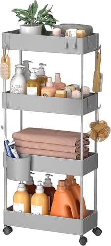 Pipishell 4 Tier Slim Storage Cart with Wheels, Laundry Cart, Gray by Pipishell