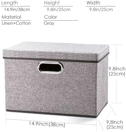 PRANDOM Foldable Storage Boxes with Lids [1-Pack] Linen Fabric Collapsible Storage Bins Organizer Containers Baskets Cube with Cover for Home Bedroom Closet Office Nursery (14.9x9.8x9.8) - Image 5