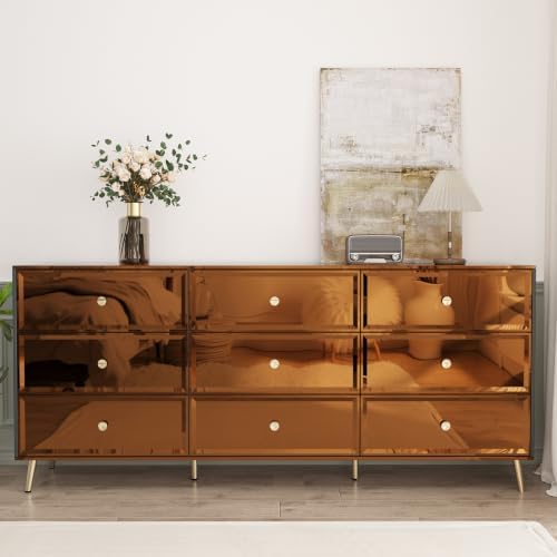 Bronze Glossy Metallic Wallpaper Reflective Flexible Mirror Sheet Kitchen Non Glass Adhesive Vinyl Contact Paper for Cabinets Peel and Stick Brown Stickers for Appliance Crafts 15.7''x80'' by BESWEE
