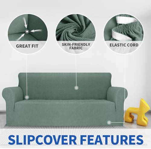 MAXIJIN Chair Covers for Living Room 1 Piece Stretch Sofa Chair Slipcovers with Arms (31"-46") Furniture Protector for Dog Pet Couch Armchair Cover (Chair, Diamond Pattern Pea Green) - Image 4