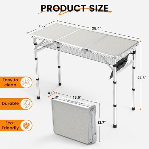 WildFinder Folding Camping Table, 3x1.3 FT Small Folding Table Portable - Image 3