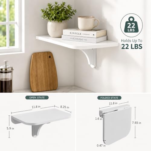 WELLAND 11.8" x 8.25" White Wall Mounted Desk Small Floating Shelves Set of 2 Folding Wall Shelves Drop-Leaf Table Fold Down Desk for RV, Camper, Loft Beds - Image 3