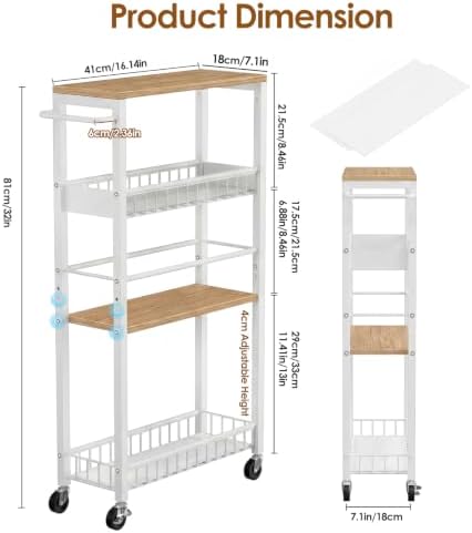 Slim Rolling Storage Cart, 4 Tier Narrow Storage Cart, 7.1in(W) - Image 3