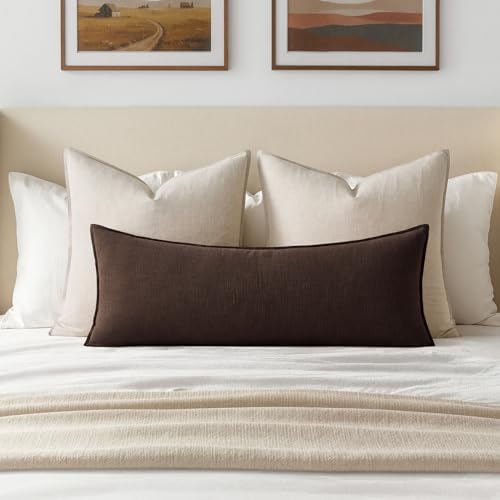 MIULEE Decorative Linen Lumbar Pillow Cover 14x36 Inch Dark Brown - Image 2