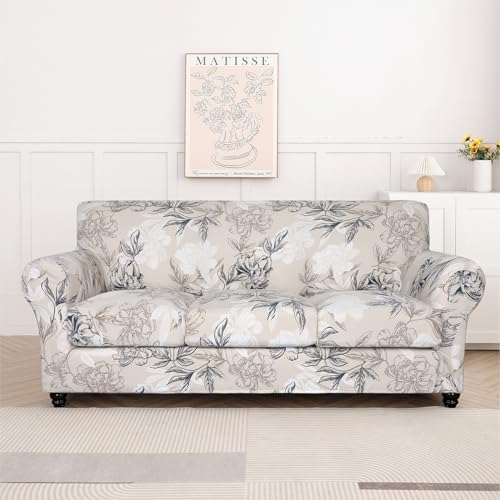 SearchI Stretch Sofa Cover Printed Couch Cover, Floral Pattern 4 Pieces Sofa Slipcover with 3 Separate Cushion Cover, Washable Furniture Protector for Living Room(Sofa, Flower Shadow) - Image 5