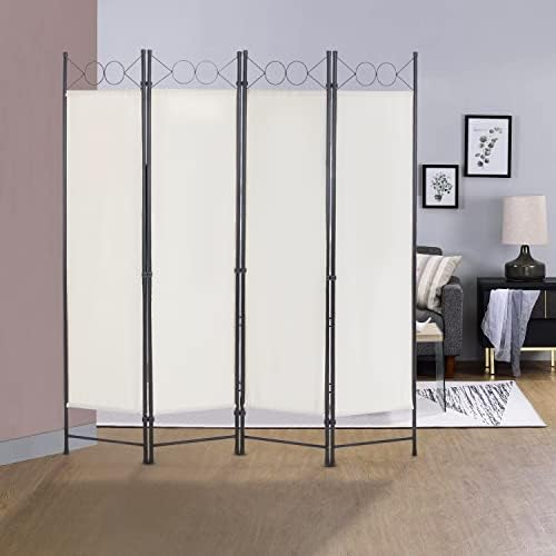 4 Panel Room Divider 6FT Steel Frame Screen Folding Privacy Divider Freestanding Partition for Home Office Bedroom (Beige) - Image 6
