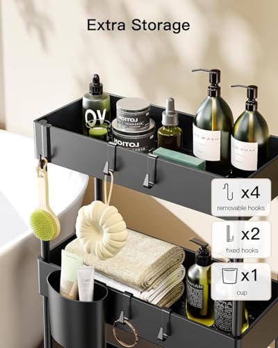 Pipishell 3 Tier Bathroom Storage Cart, Slim Storage Cart with Wheels,Black - Image 3
