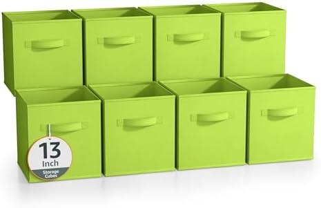 Sorbus Fabric Storage Cubes, 8 Pack, with Handles (13 Inch, Green) by Sorbus