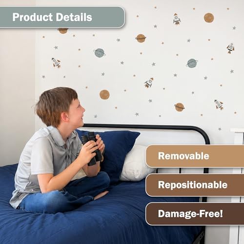 Galaxy Space Wall Decals - Set of 114 Rockets Planets Stars Stickers for Boys Bedroom, Nursery & Playroom - Removable Outer Space Peel & Stick Wall Decor - Image 4