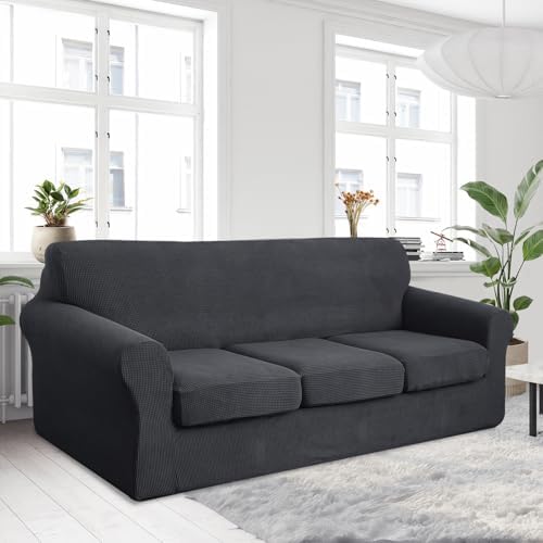 U-NICE HOME 4 Pieces Oversized Stretch Couch Cover Slipcover, Dark Grey - Image 2