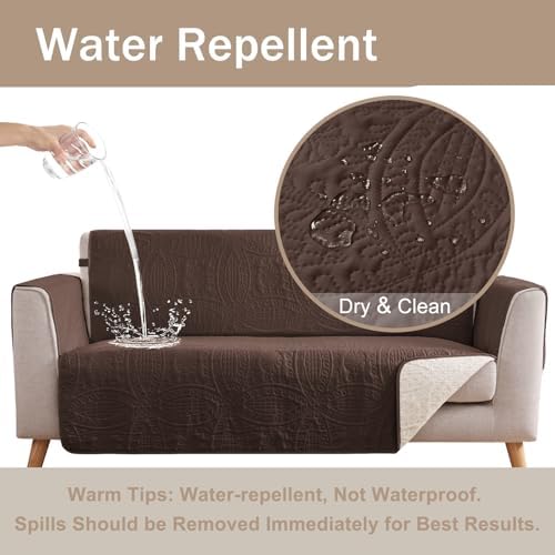 Water Repellent Loveseat Cover for 2 Cushion Couch, Machine Washable Love Seat Quilted Couch Covers, Pet Friendly Sofa Slipcovers (Loveseat 48", Chocolate) - Image 2