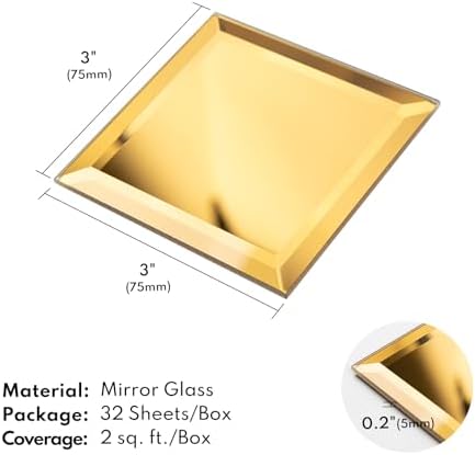 Lovdeco Peel and Stick 3 Inch Gold Mirror Backsplash, Square Tile for Kitchen Bathroom (32 Sheets, 2 SQ.FT.) - Image 2