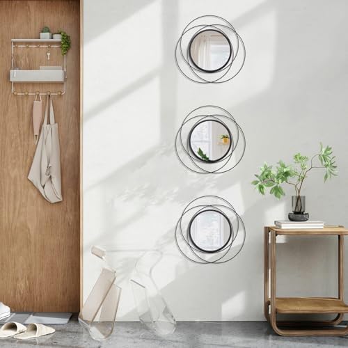 Black 3 Pcs Decorative Wall Mirror Circle Modern Mirror Round Art Ring Metal Mirrors Wall Decor Wall Mounted Mirror for Living Room Bedroom Dining Room Hallway Entryway 12" - Image 5