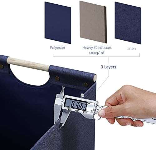 HOONEX Large Foldable Storage Bins, Linen Fabric, Pack of 2, Storage Baskets with Wooden Carry Handles and Sturdy Heavy Cardboard, for Home, Office, Car, Nursery, Blue - Image 2