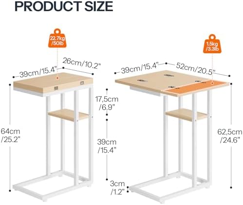 HOOBRO Foldable C Shaped End Table, C Shaped Side Table with Storage Shelf, Slide Under Couch Table for Sofa, Small Spaces, for Living Room, Bedroom, Easy Assembly, Natural WN29SF01 - Image 3