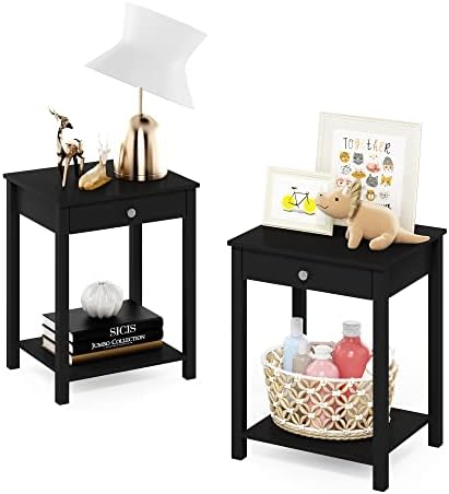 Furinno Classic Side Table with Drawer, 2 Pack, Americano by Furinno-FitsYourSpaceFitsYourBudget
