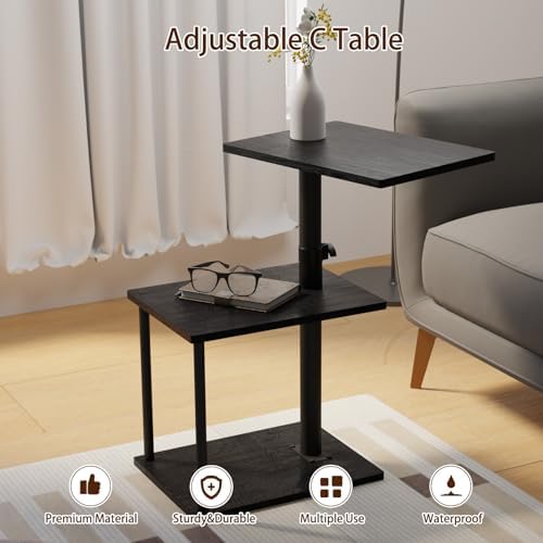 Faesun Swivel Side Table for Couch Arm, Adjustable C End Table for Recliner or Bed, Tv Trays with Storage Shelf for Small Spaces Small Nightstand Table for Living Room, Bedroom，2pc - Image 4