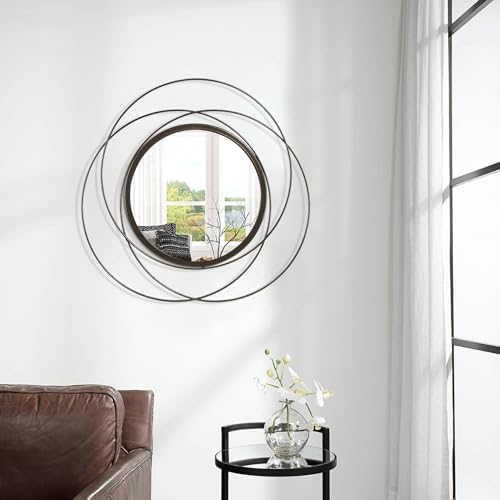 Circle Mirror for Wall with Iron Metal Wire Frame Wall-Mounted Mirror for Home Decor Living Room Bedroom Bathroom Entryway Large Brass 24" x 24" - Image 4