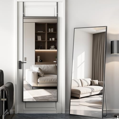 Antok Over The Door Mirror Full Length, 58'' x 21''Wall Mounted Hanging Mirror, Aluminum Alloy Frame, Shatterproof Glass, No Drill Installation for Bedroom, Closet, Bathroom, Dorm, Rect Corner,Black - Image 2