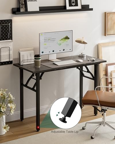 Frylr Small Folding Computer Desk – Portable 44.3 Inch Foldable Laptop Table, Collapsible and Compact for Easy and Fast Setup, Lightweight for Small Spaces, Home Craft and Study Use, Marble Greige - Image 7