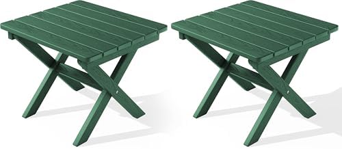 SERWALL Small Folding Outdoor Side Table Set of 2, Green by SERWALL