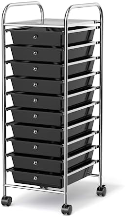 MEDIMALL 10 Drawers Rolling Storage Cart, Multipurpose Craft Storage Cart with Wheels, Mobile Tools Scrapbook Paper Organizer Cart for Office School Home Use (Black) by MEDIMALL