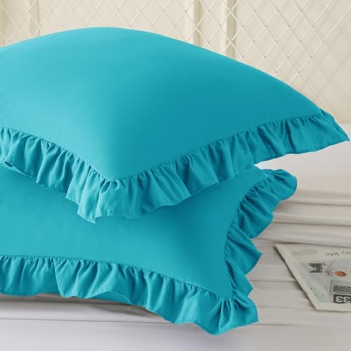 KKJIAF 2 Pack Ruffle Pillow Cases 22x22 Inches, Teal - Image 2
