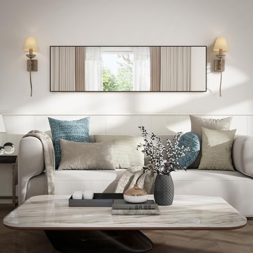 48"x 14" Over the Door Mirror Full Length, Full Body Mirror, Black - Image 4