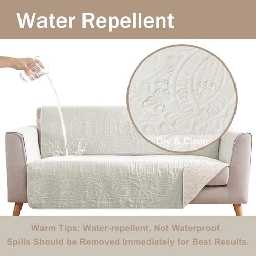 Stay in Place Ivory White Quilted Loveseat Couch Cover for 2 Cushion Couch, Water Repellent Love Seat Quilted Sofa Covers Washable, Pet Friendly Slipcovers (Loveseat 48", Ivory White) - Image 3