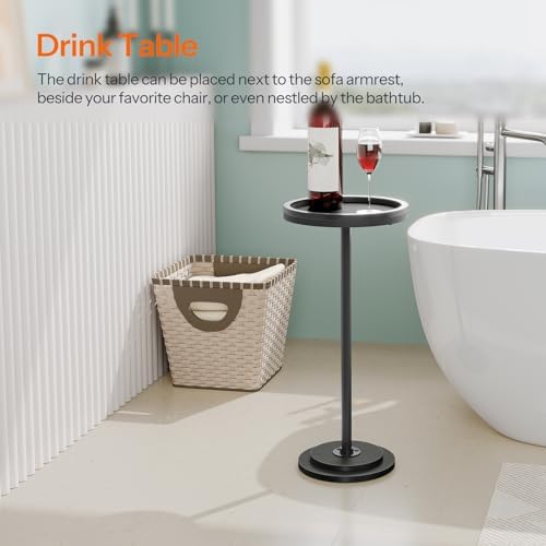 HOOBRO Small Round Side Table, Drink Table, Coffee Martini Table with Pedestal Accent for Small Spaces in Living Room, Bedroom, Sofa Couch, Black BB168BZ01 - Image 5
