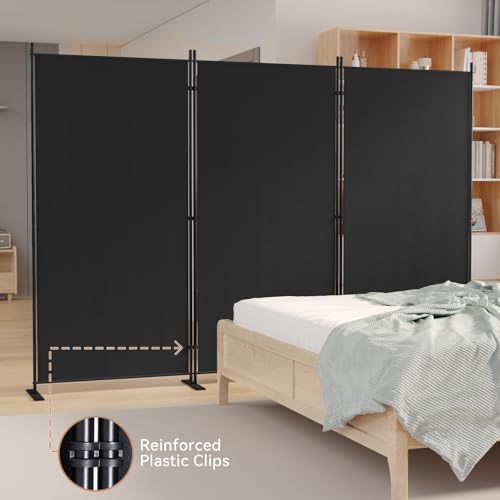 C-Hopetree 3 Panels Room Divider, 6 Ft Tall Indoor Folding Privacy Screen, Portable Partition Separator, Freestanding Separation Temporary Wall for Office, Bedroom, 102" W X 71" H, Black - Image 6