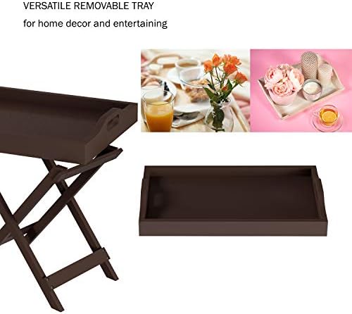 Lavish Home End Folding Modern Minimalist Wooden Contemporary Side Table, Multifunctional, Portable, Stylish Serving, Snack or Lap Tray, Suitable for Indoor and Outdoor Use - BROWN - Image 3