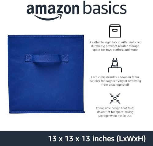 Amazon Basics Collapsible Fabric Storage Bins, Cube Organizer with Handles, 13"x13"x13", Navy, 6-Pack - Image 2