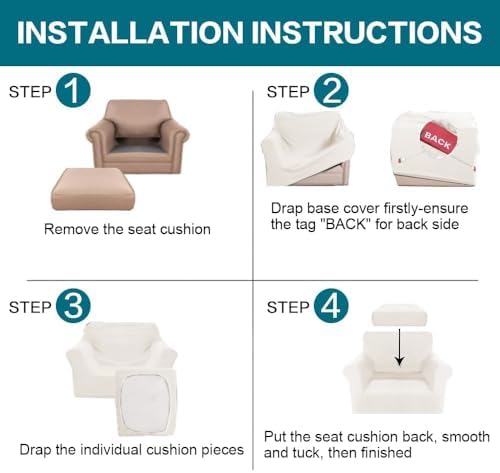 Turquoize 2 Piece Chair Covers Armchair Slipcovers for Living Room Armchair Sofa Cover with Individual Cushion Covers Feature Jacquard Fabric (Chair, Porcelain White) - Image 6
