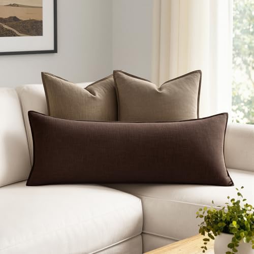 MIULEE Decorative Linen Lumbar Pillow Cover 14x36 Inch Dark Brown - Image 3