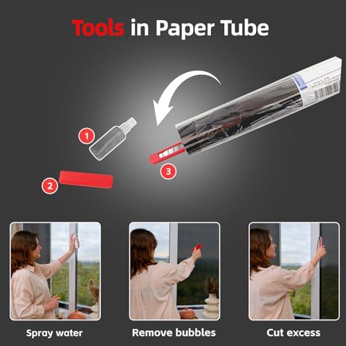 One Way Privacy Window Film Sun Blocking, Heat Blocking Window Tint for Home See Out But Not in, Static Cling & Anti UV, Black-Silver,35.4 Inch x 157.48 Inch - Image 2