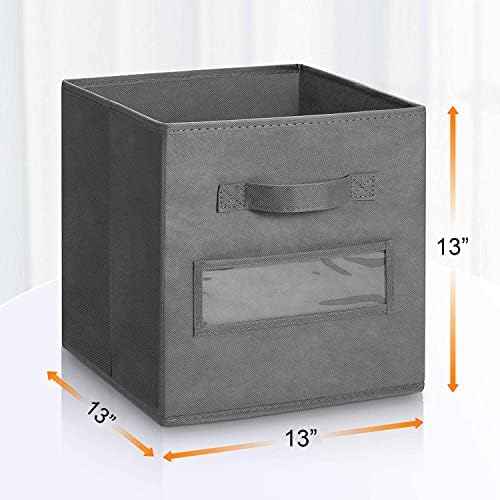 13x13x13 storage cube bins(Set of 8) Fabric storage cubes with 8 Labels Window Cards & a Pen, storage cubes 13x13, Collapsible 13 inch cube storage bins, Cubby Organizer Boxes, Gray - Image 3