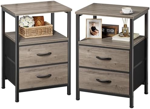 Huuger Night Stand Set of 2, Nightstand with 2 Drawers, Bedside Table by Huuger