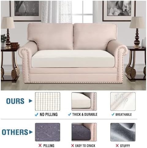H.VERSAILTEX Super Stretch Individual Seat Cushion Covers Sofa Covers Couch Cushion Covers Slipcover Sets Thick Jacquard Textured Twill Fabric (1 Piece Loveseat Cushion Cover, Porcelain White) - Image 2