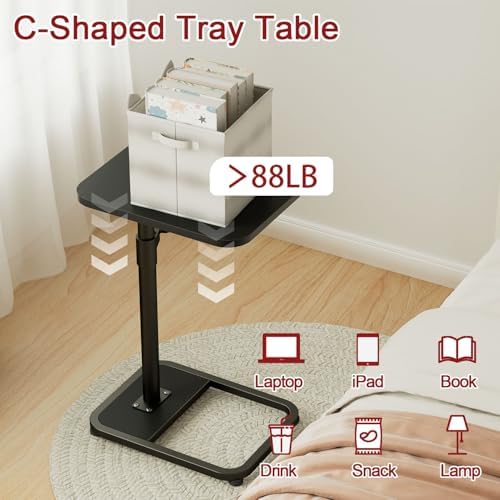 GOYLSER C Shaped Tv Trays Living Room End Table End Stand, Black Minimalist Wooden c Table for Sofa, Height Adjustable Tv Tray Tables Swivel Side Table for Dinner Eating - Image 5