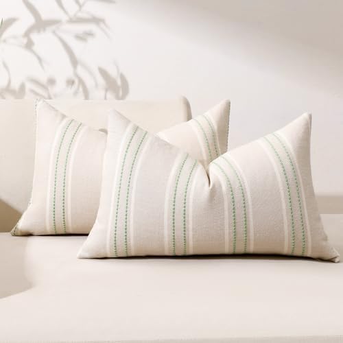 Hckot Stripe Throw Pillow Covers 12x20 Set of 2 Light Green Pillow Covers by Hckot