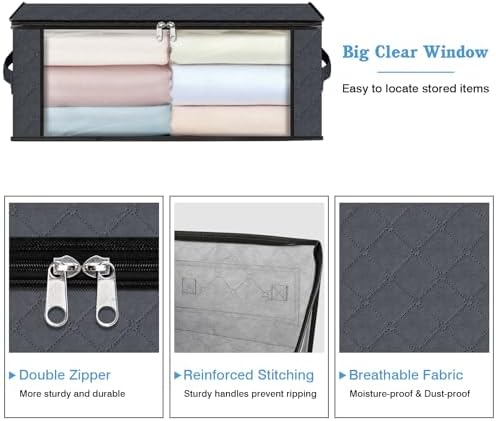HomeHacks 3-Pack Clothes Organizer Storage Bags, 35L Storage Bins, Gray - Image 3
