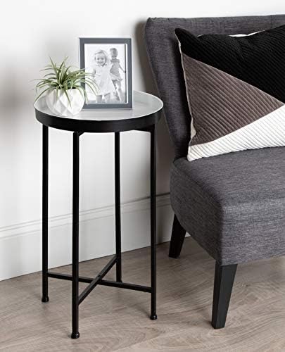 Kate and Laurel Celia Round Foldable Tray Accent Table, 14" x 14" x 25.75", White and Black, Modern Minimalist Design and Detachable Magnetic Tabletop - Image 2
