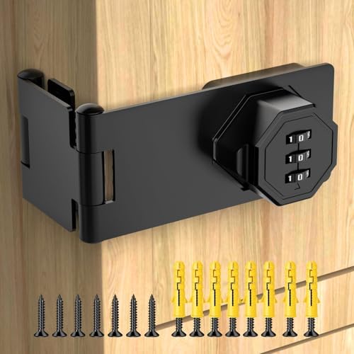 90 Degree Cabinet Locks with Combination, Mechanical Folding Door Latch, Keyless Password Rotary Hasp Latch Lock for Office File Cabinet, Drawers, Locker, Small Door, Cupboard (1, Black) by YogePote