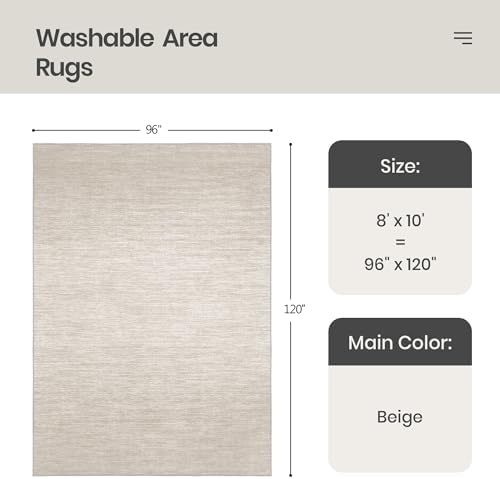 Valenrug 8x10 Area Rugs for Living Room, Large Washable Rug Non Slip, Beige - Image 2