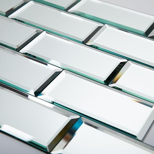 Peel and Stick Mirror Tiles, 4x8 Inch Beveled Mirror Subway Tiles for Kitchen Backsplash Bathroom Wall 26 Pcs by Soulscrafts