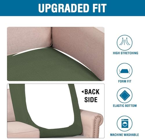 H.VERSAILTEX Super Stretch Individual Chaise Cover Sectional Couch Covers for L Shaped Sofa Both Left/Right Featuring Thick Jacquard Textured Twill Fabric (1 Piece Chaise Cover, Bronze Green) - Image 6