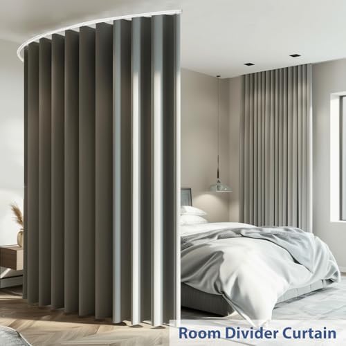 Room Divider Ceiling Mounted Curtains Track Sets Extra Wide Blackout Curtain Flexible Tracks for Bedroom Privacy Partition Separator, 1 Panel Light Grey Drape and White Rail, W10 x H9ft - Image 4