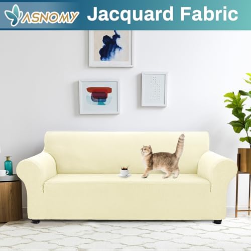 Asnomy Stretch Couch Covers for Sofa Washable, 3 Cushion Couch,Off-White - Image 2